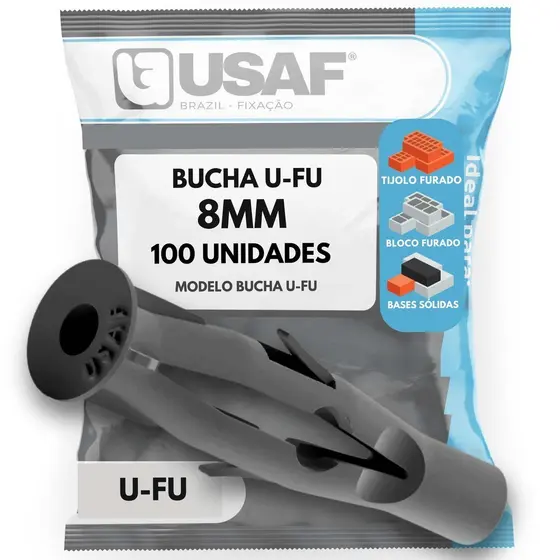 Bucha UFU 8mm Com Aba Usaf Premium Pacote 100 Unidades