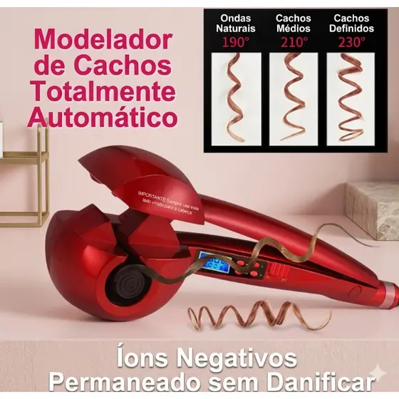 Modelador de Cachos Automático Profissional com Íons Negativos – Cachos Perfeitos (190° a 230°)