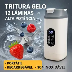 Liquidificador Portátil 12 Lâminas Recarregável  Alta Potência, Tritura Gelo e Frutas