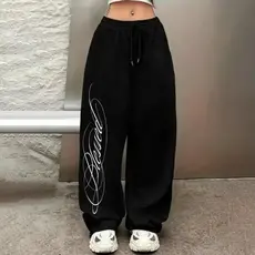 Calça Baggy Feminina  Wide Leg Streetwear Y2K Moletom Larga Oversized Skatista Casual  B L E S S E D