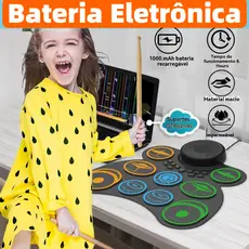 Bateria Eletrônica Caixa de som dobrável para bateria eletrônica, pedal de silicone recarregável DTX para prática MS993