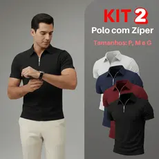 Kit 2 Camiseta Polo Com Ziper Manga Curta Masculina Camisa Básica Malha Canelada