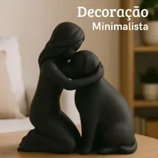 Escultura mulher ajoelhada beijando cachorro arte moderna minimalista escritório sala presente