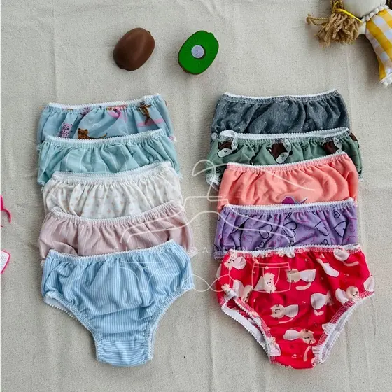 Kit Calcinhas Infantis Algodão Estampadas Coloridas e Confortaveis Dia Dia Menina Criança