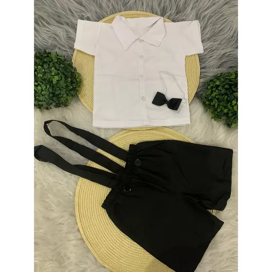 Conjunto Suspensório Infantil Preto Camisa Branca - Batizado, Casamento e Festas