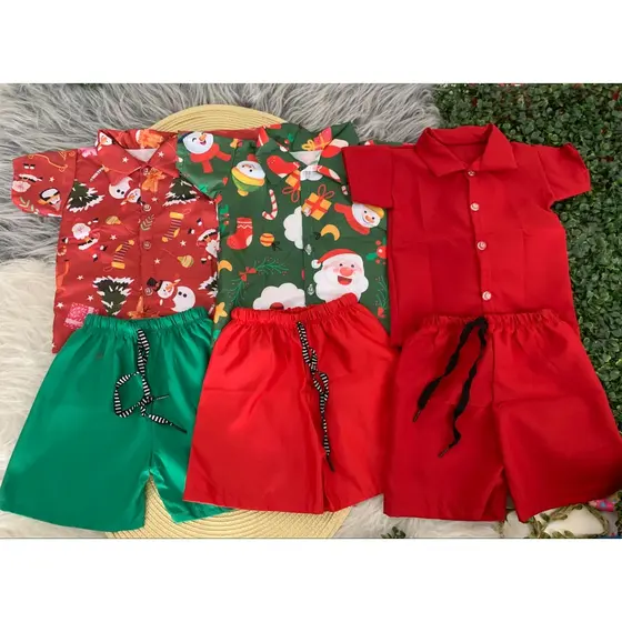 Conjunto Mauricinho de Natal, Roupa Infantil e de Bebê Natal para Menino - Camiseta, Suspensório, Conjuntos Natalino