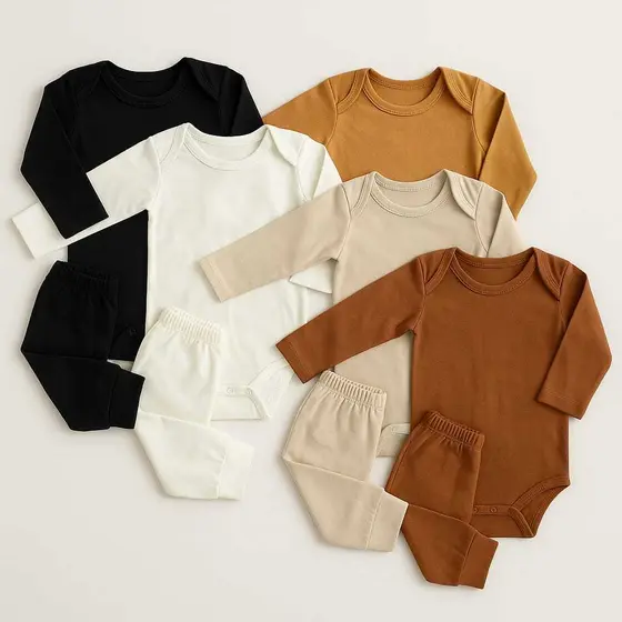 Conjunto Bebê Neutro – Body Manga Longa e Calça - 100% Algodão Roupa de Bebê.