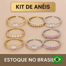Conjunto de Anel de Coração com Zircônia, Elegante, Ajustável, Dourado ou Prateado – Joia da Moda Feminina