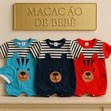 Macacão para Bebê Menino com Camiseta e Touquinha Ursinho Listrado