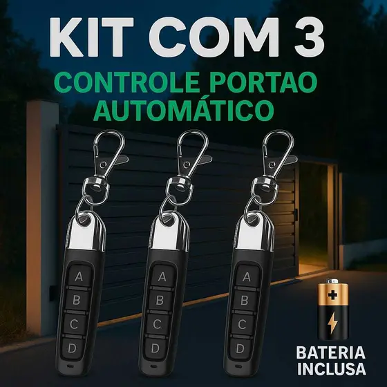 Controle de Portão Eletrônico Slim 433MHz 4 em 1 - Elétrico Eletrônico Garagem com Chaveiro