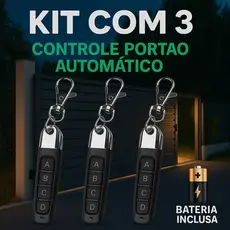 Controle de Portão Eletrônico Slim 433MHz 4 em 1 - Elétrico Eletrônico Garagem com Chaveiro