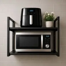 Suporte para Microondas, Forno Elétrico, Air Fryer, Forninho | Prateleira de Parede Nicho Multiuso Industrial em Aço