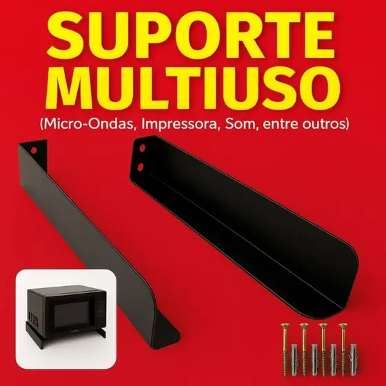 Suporte Multifuncional Preto em Aço para Forno, Microondas, Bebedouro e Impressora