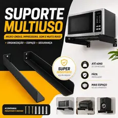 Suporte para Microondas, Impressora, Forno e Bebedouro - Aço Reforçado, Preto - Micro-Ondas