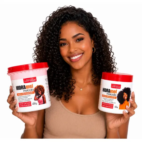 KIT 2 EM 1 Mel Cola Fixador 500G + Máscara Mel Cola 400g Cachos Por 72 Horas Hidratação Definição