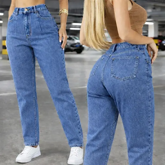 Calça Feminina Jeans Marmorizada Mom  Tendência 100% Algodão  ALTO PADRÃO 38 ao 46