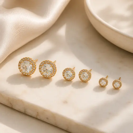 Trio Brinco Ponto De Luz Cravejado Zircônias Banho Ouro 18k Banho Ródio Feminino
