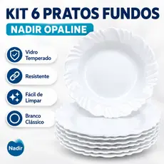 Kit 6 Pratos Fundos Nadir Opaline Pétala Branco Vidro Temperado Louça Refeição Sopa Macarrão Cozinha