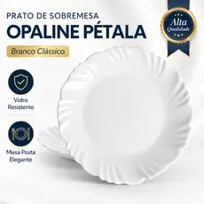 Kit 2, 4, 6, 8, 12 Pratos de Sobremesa Nadir Opaline Pétala Branco Vidro Temperado Louça Mesa Posta