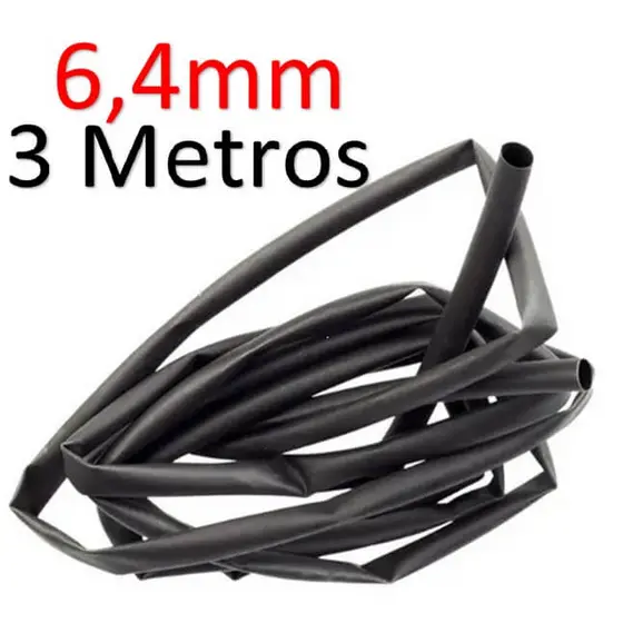 Tubo Espaguete Termo Retrátil 6,4mm 1/4 3 Metros Preto
