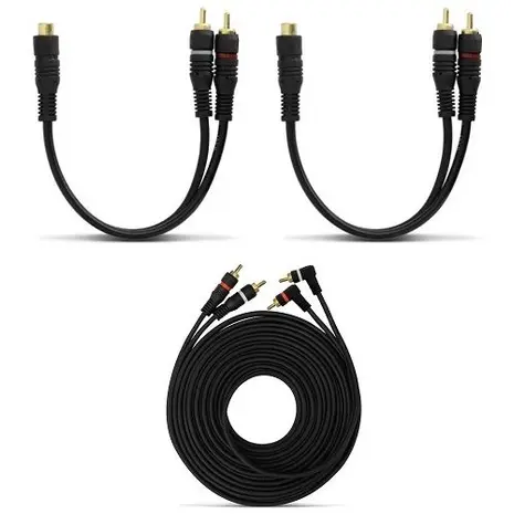 Kit Cabo Rca 5 Metros + 02 Cabo Rca Y 2 Machos 1 Fêmea Emborrachado