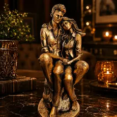 Estátua Escultura Família Casal Sentado Decorativo Luxo