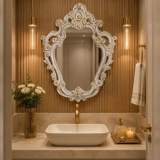 Espelho Moldura Provençal Casa Decoração Festas Branco Dourado
