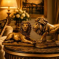 Kit Leões na base Decorativo Estátua Enfeites Escultura Escritório sala estatueta