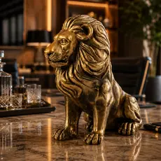 ESTATUETA ESCULTURA LEÃO MODERNO DECORATIVO ELEGANTE DOURADO DECORAÇÃO