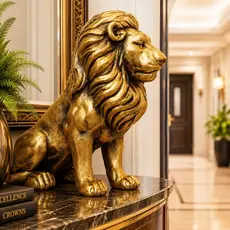 Estatueta Leão Sentado Grande Realista Escultura Decorativa Sala Home Aparador Escritório