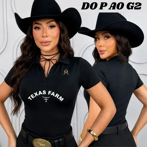 Body Polo Feminino Manga Curta Suplex Premium Forro Duplo Confortável Moda Country Feminina P ao G2