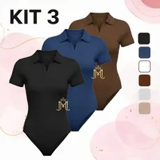 Kit 3 Body Polo Feminino Suplex  Premium Duplo Manga Curta Casual Elegante, Conforto e Economia