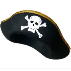 Chapéu de Pirata aveludado Preto com bordas Douradas