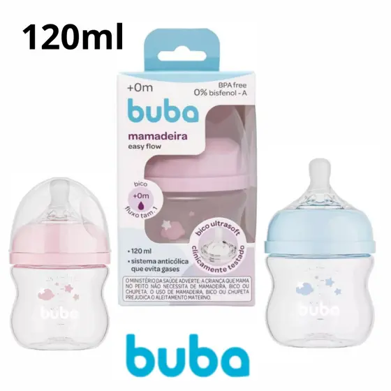 Mamadeira Buba Anticólica Easy Flow Récem Nascido Bico Confortável +0 meses 120ml