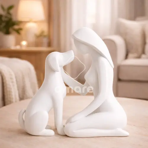 Escultura Decorativa Amor Pet 12cm | Mulher com Cachorro | Decoração Afetiva | Impressão 3D em PLA