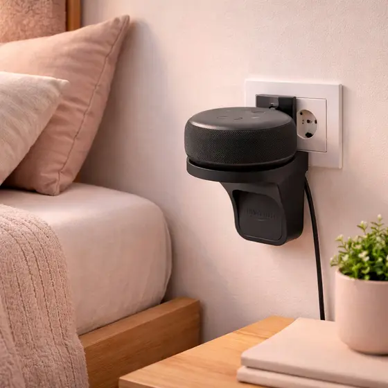 Suporte Alexa Echo Dot 3 Tomada - Encaixe Fonte Original (Preto/Branco)