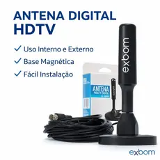 Antena Digital Exbom HDTV Interna e Externa com Base Magnética Cabo Longo