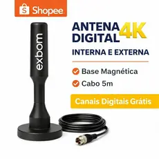 Antena Digital TV 4K HDTV Exbom Interna Externa Cabo 1,5m 3m 5m Sinal Forte