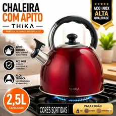 Chaleira Com Apito Thika 2,5L Inox Alça Térmica Cores Sortidas Para Fogão
