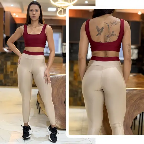 Conjunto de Academia BICOLOR Feminino Calça Legging + Top Regatinha com Alta Compressão