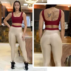 Conjunto de Academia BICOLOR Feminino Calça Legging + Top Regatinha com Alta Compressão