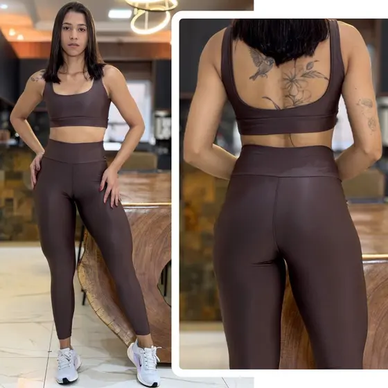 Conjunto Feminino de Academia Calça Legging + Top Regatinha Alta Compressão e Zero Transparência