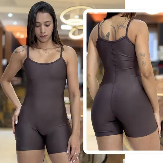 Macaquinho Feminino Academia Macacão com Zero Transparência e Alta Compressão