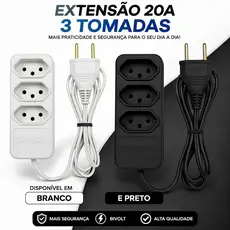 Extensão Elétrica 20A Bivolt Fio Reforçado 1m 2m 3m