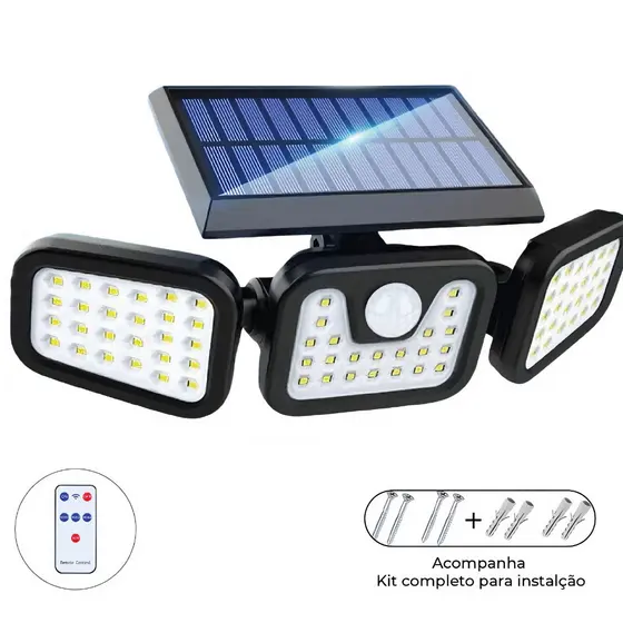 Luminária Solar Led 10W com Sensor de Movimento Luz Fria Ajustável para ambientes externos