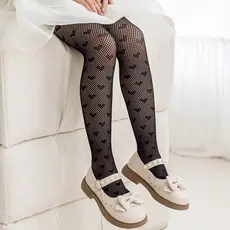 Meia calça infantil com coração meia de malha com detalhes de strass meia de base com decote