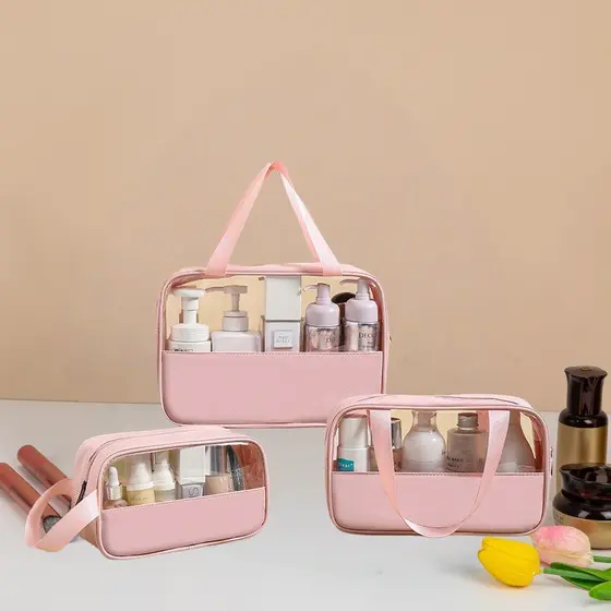 KIT 3 Bolsa Portátil Transparente Para Viagem Cosméticos Produtos De Higiene Pessoal Resistente