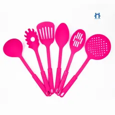 Conjunto 6 Utensilios com Gancho de Cozinha de Nylon Colher Concha Escumadeira Espátula Pegadores