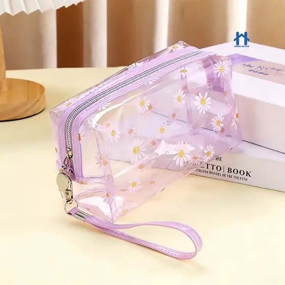 Estojo Necessaire Bolsa de Maquiagem Transparente com Alça Para Viagem ou Dia a Dia