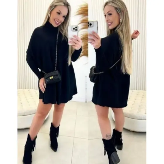 Vestido Lãnzinha manga bufante+ cinto móvel vestidos de inverno